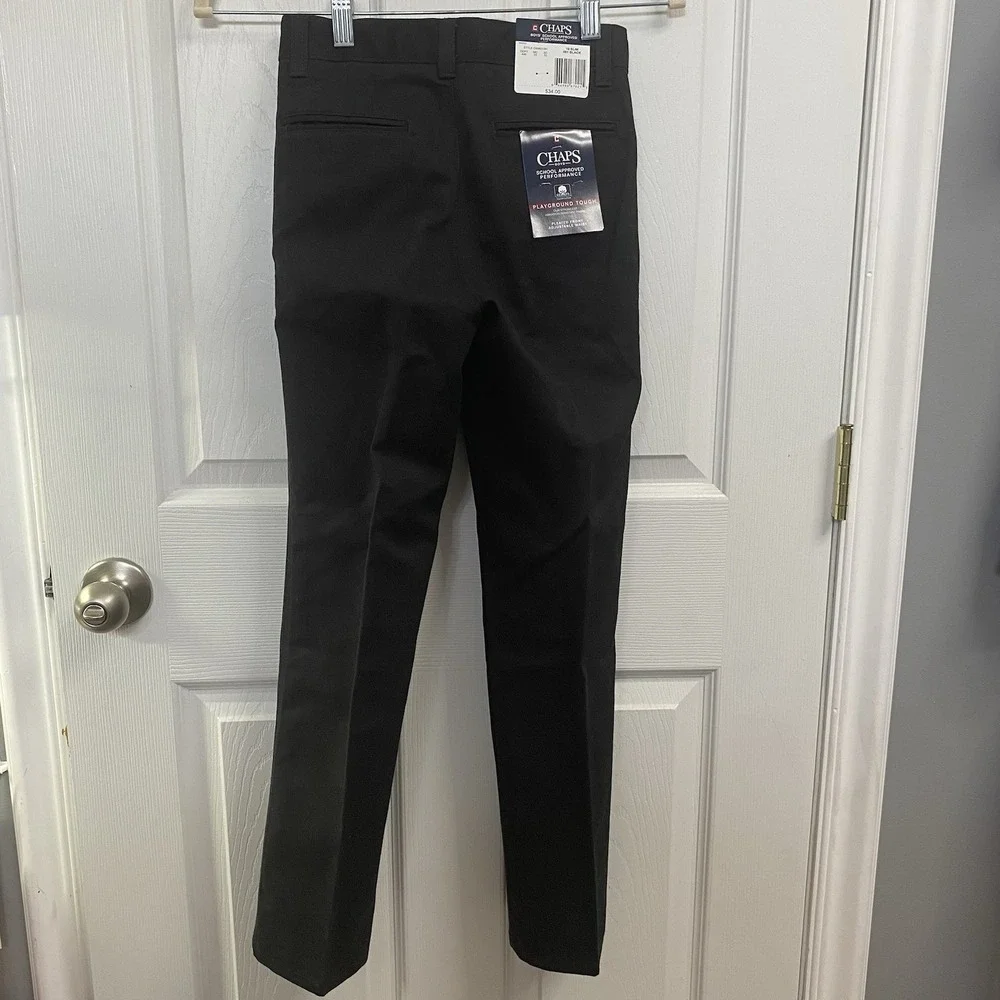 Chaps NWT Boys' School Approved Black Pleated Front Pants Size 10 Slim‎